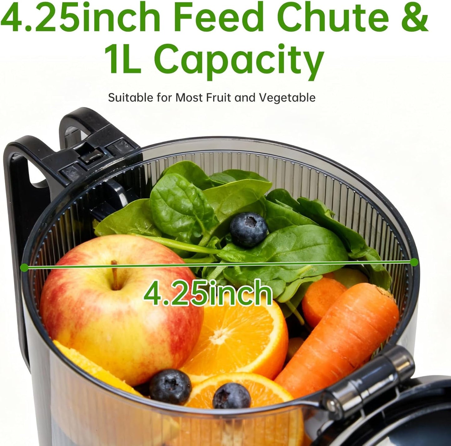 NEWBULIG Cold Press Juicer Machines, Masticating Juicer with High Juice Yield, Reverse Function, Stops Oxidation and Easy to Clean for Vegetables & Fruits, Black