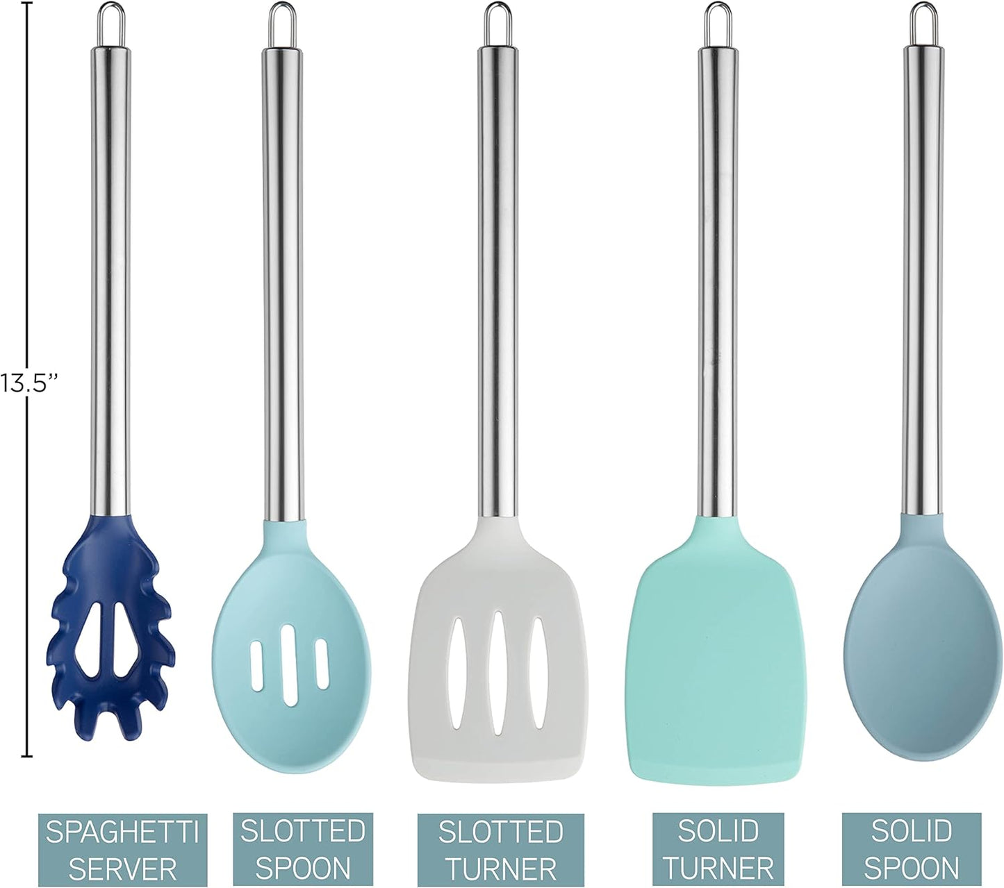 COOK WITH COLOR Silicone Cooking Utensils, Kitchen Utensil Set, Easy to Clean Silicone Kitchen Utensils, Cooking Utensils for Nonstick Cookware, Kitchen Gadgets Set, 10 Pieces, Green