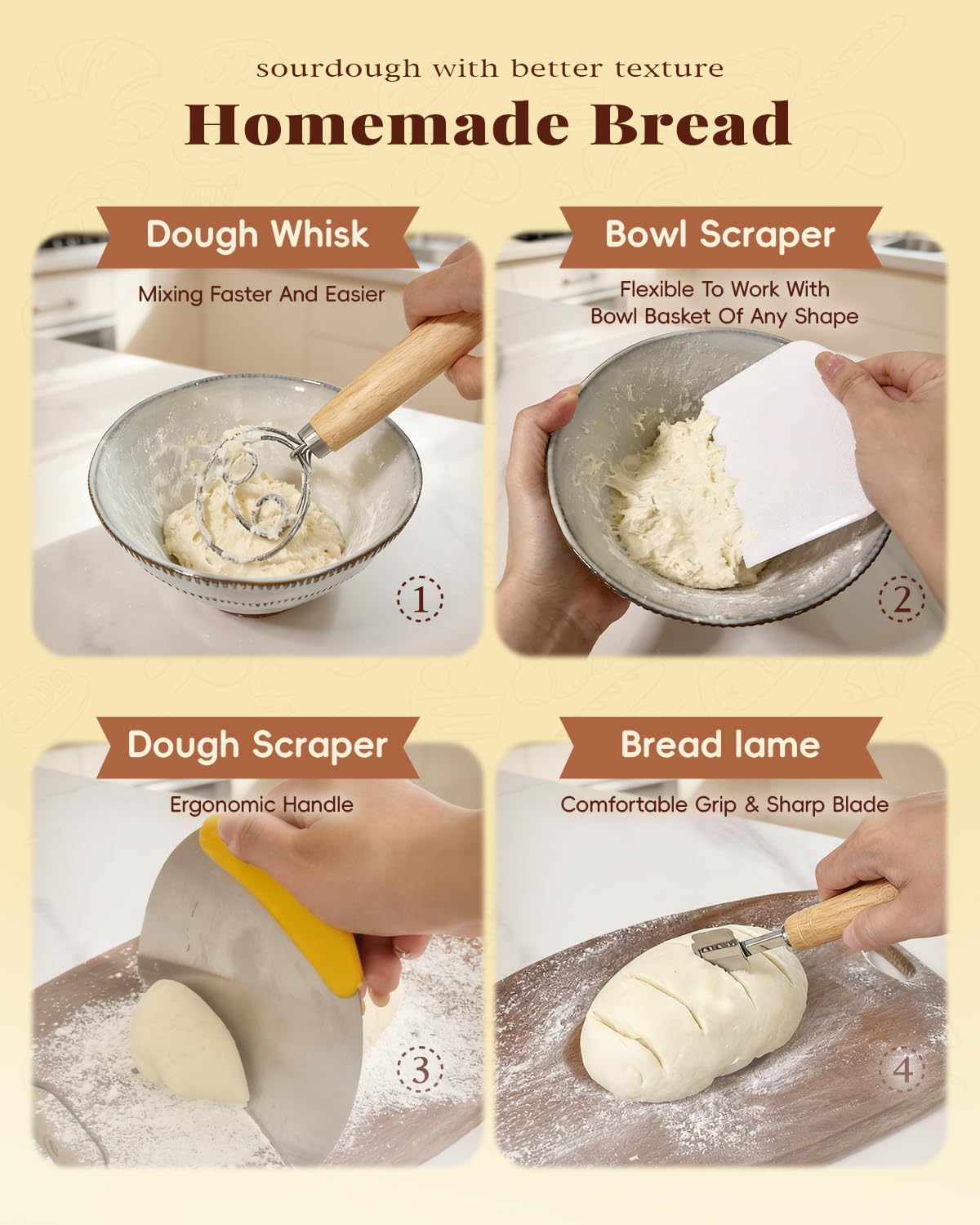 TAOMAND Complete Sourdough Starter Kit for Beginners & Manual | Sourdough Bread Baking Supplies with Round & Oval Banneton Bread Proofing Basket, Bread Sling, Starter Jar, Dough Whisk, Scrapers & Bag
