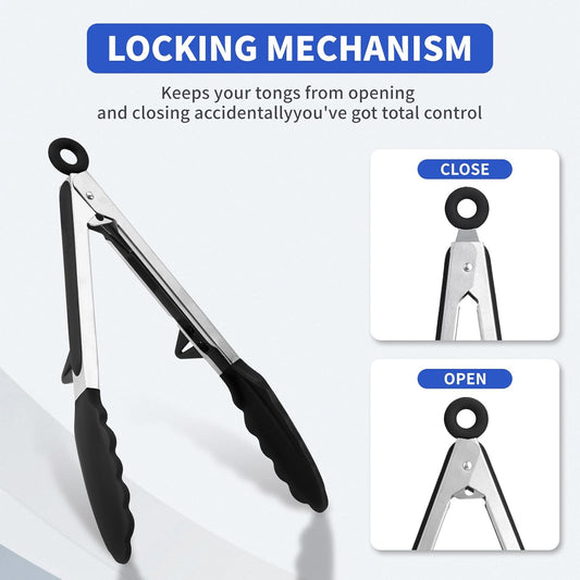 Kitchen Tongs,Set Of 3 Tongs with Silicone Tip for Cooking 9/12 Inch Stainless Steel Kitchen Tong for Meat,Food Grill,Salad,BBQ,Frying,Serving,Dishwasher (white, 12inch)