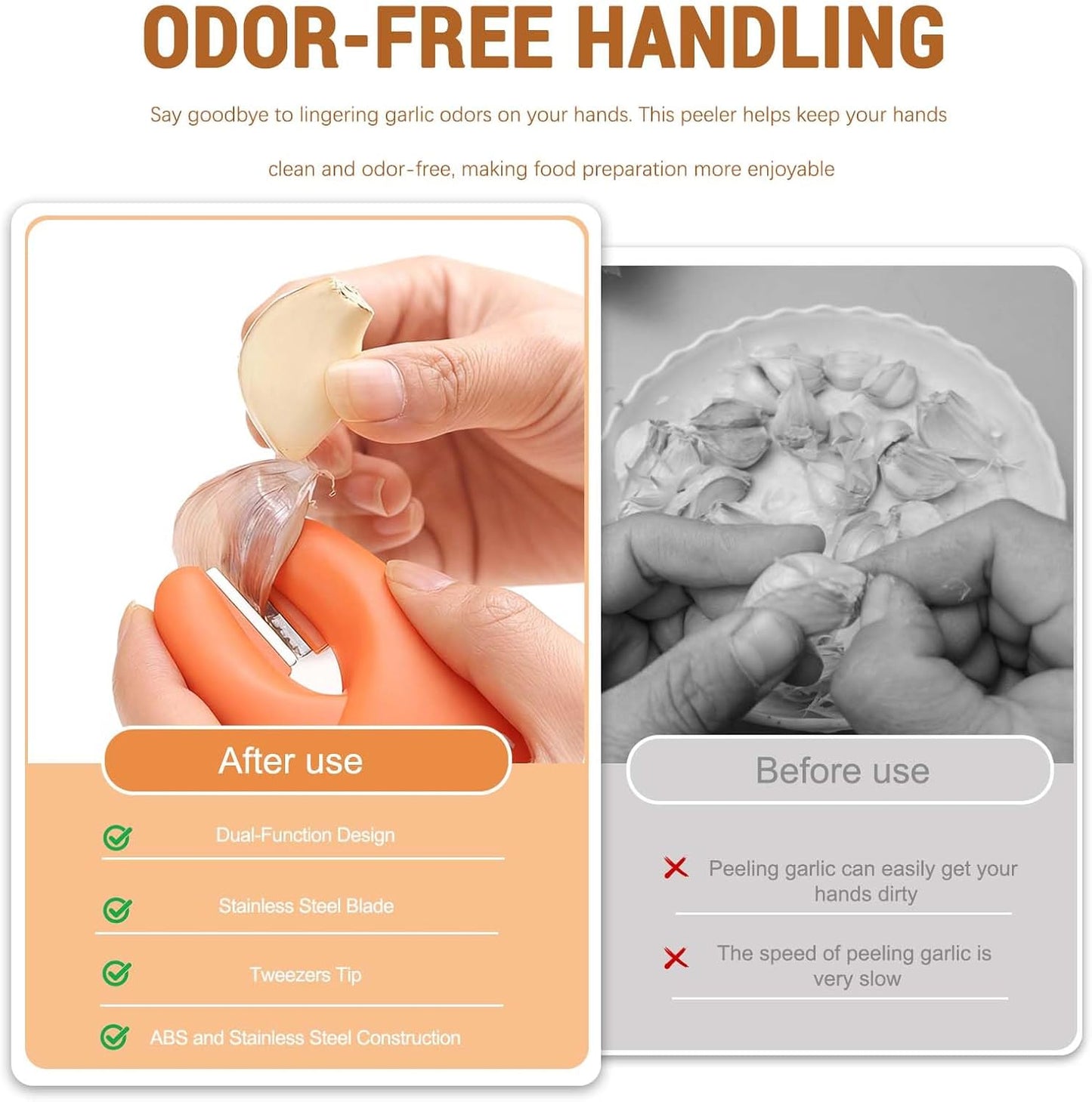 2026 New Garlic Peeler Clips with Stainless Steel Blade - Manual Skin Remover, Easy-to-Use Peeling Tool for Home Cooking, Kitchen Gadgets, Keeps Hands Odor-Free (Orange)