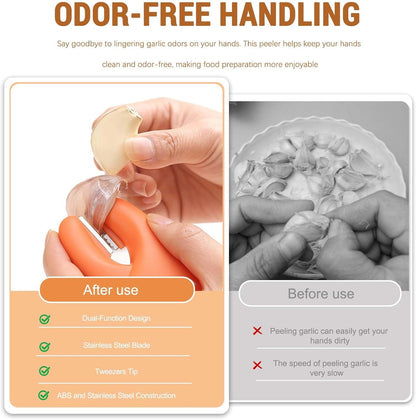 2026 New Garlic Peeler Clips with Stainless Steel Blade - Manual Skin Remover, Easy-to-Use Peeling Tool for Home Cooking, Kitchen Gadgets, Keeps Hands Odor-Free (Orange)