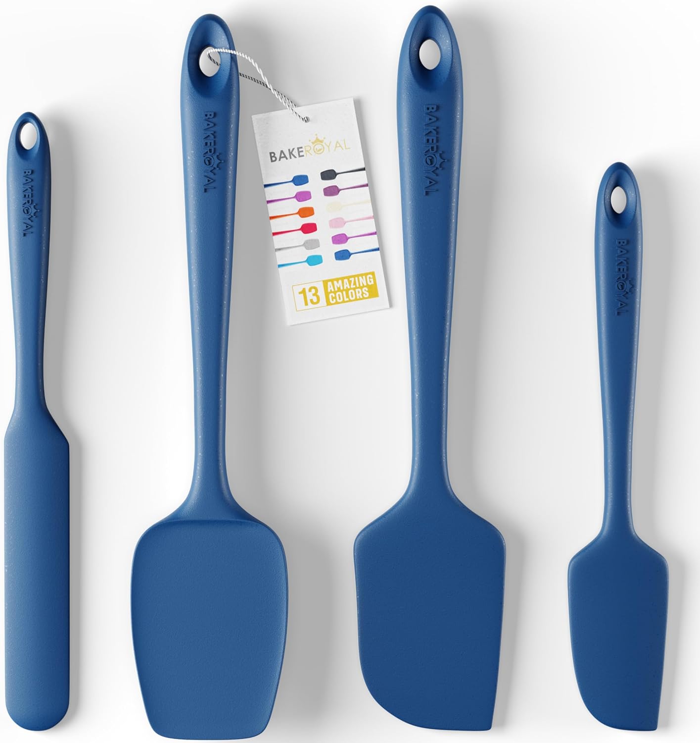 BakeRoyal Silicone Spatula Set - 4-Piece Rubber Spatulas Silicone Heat Resistant 600°F for Everyday Task - Seamless Design Kitchen Spatulas for Nonstick Cookware - Royal Blue