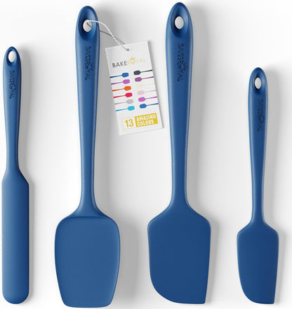 BakeRoyal Silicone Spatula Set - 4-Piece Rubber Spatulas Silicone Heat Resistant 600°F for Everyday Task - Seamless Design Kitchen Spatulas for Nonstick Cookware - Royal Blue