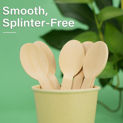 LotFancy Mini Wooden Spoons, Pack of 100, 4 inch Length, Disposable Tasting Sampling Spoons, Biodegradable Compostable Eco-friendly Birchwood Taster Spoons