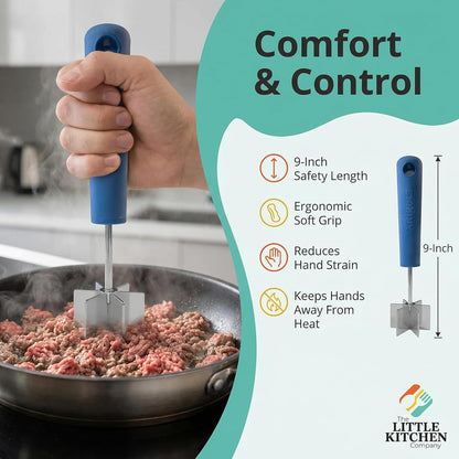 Stainless Steel Mini Meat Chopper & Masher | 6-Blade Ground Beef Chopper Tool | Small Hamburger Smasher | Compact Ergonomic Handle | Dishwasher Safe - 7" (Retro Orange Mini)