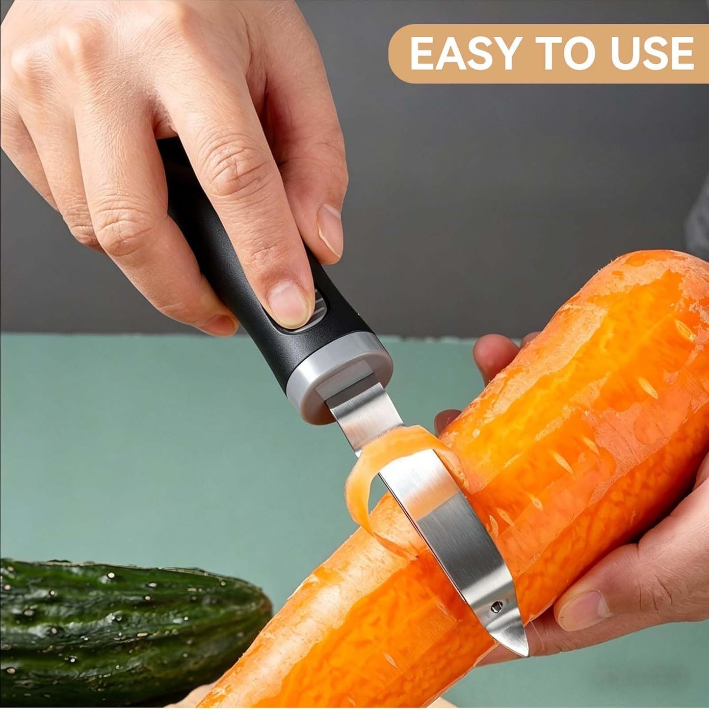 Vegetable Peeler, Stainless Steel Swivel Fruit Peeler with Ergonomic Non-Slip Handle, Built-in Eye Remover, Dishwasher Safe Kitchen Peeler for Potatoes, Carrots, Apples (Black)