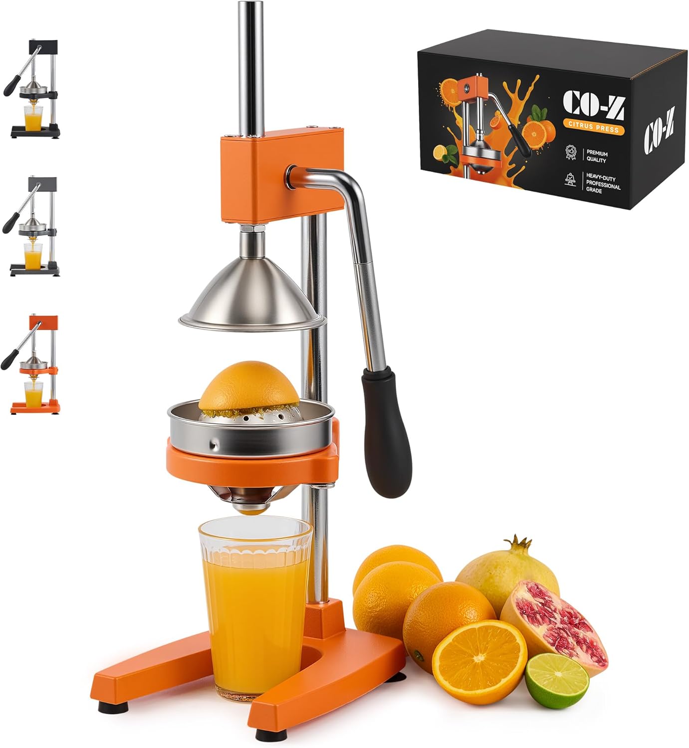 CO-Z Manual Citrus Juicer, Commercial Grade Cast Iron Orange Juicer, Professional Heavy Duty Juice Press with Removable Strainer, Manual Juice Extractor for Orange Lemon Pomegranate Citrus, Black