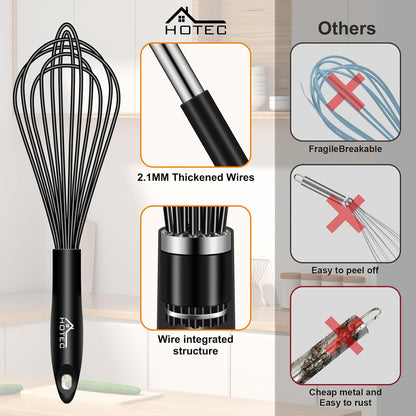 HOTEC 4 Pieces Silicone Whisks Set, Wire Balloon Whisks for cooking Egg Beater, Non-slip Handle Whisk for Non-stick Cookware Perfect for Cooking, Stirring, Beating and Blending (Multicolor)