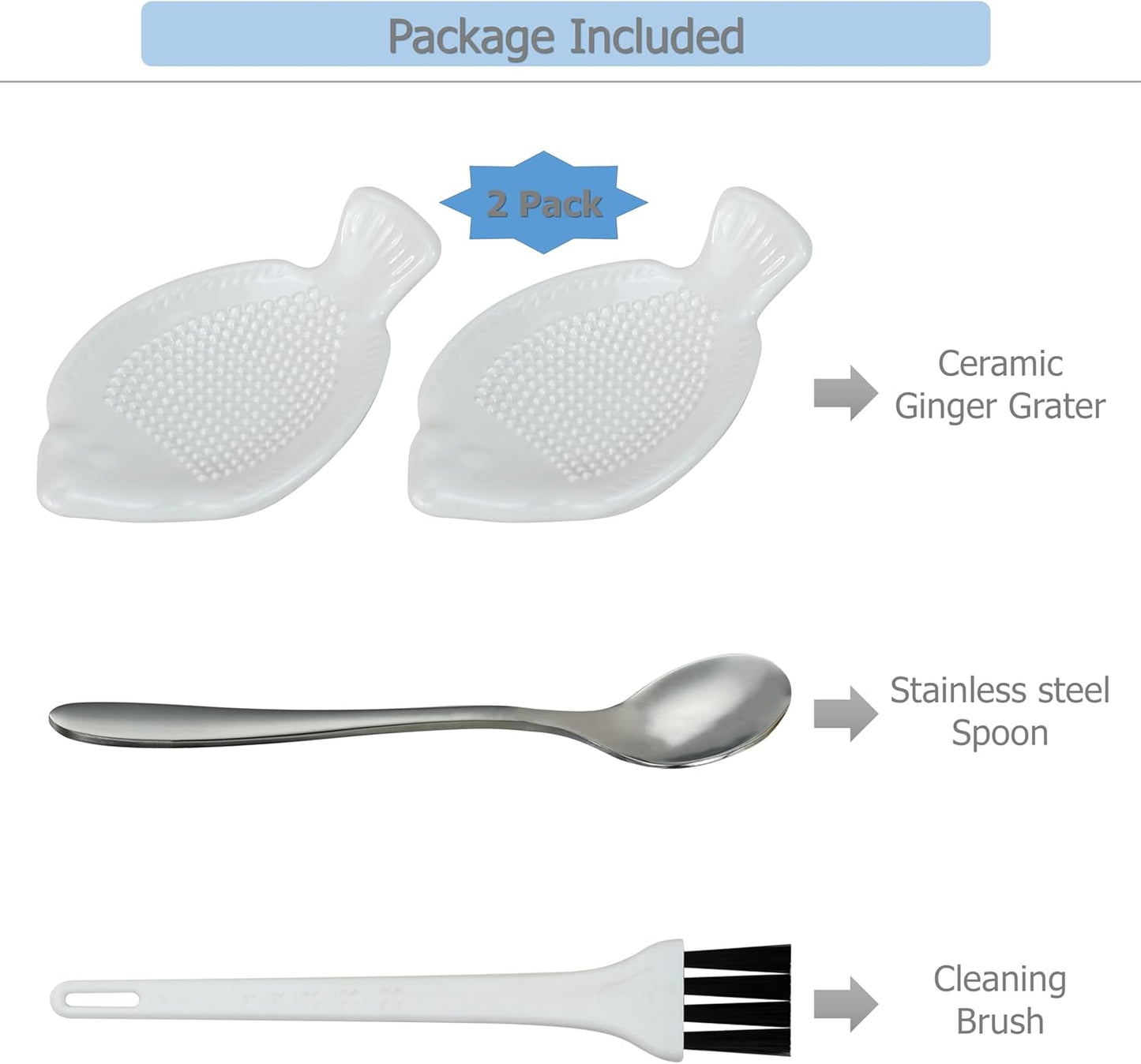 EIKS 2 Pack Ceramic Grater Dish with Small Size Fish Shaped for Grinding Wasabi Ginger Garlic Carrot Fruits Vegetables, Used for Home Kitchen Cooking Preparation