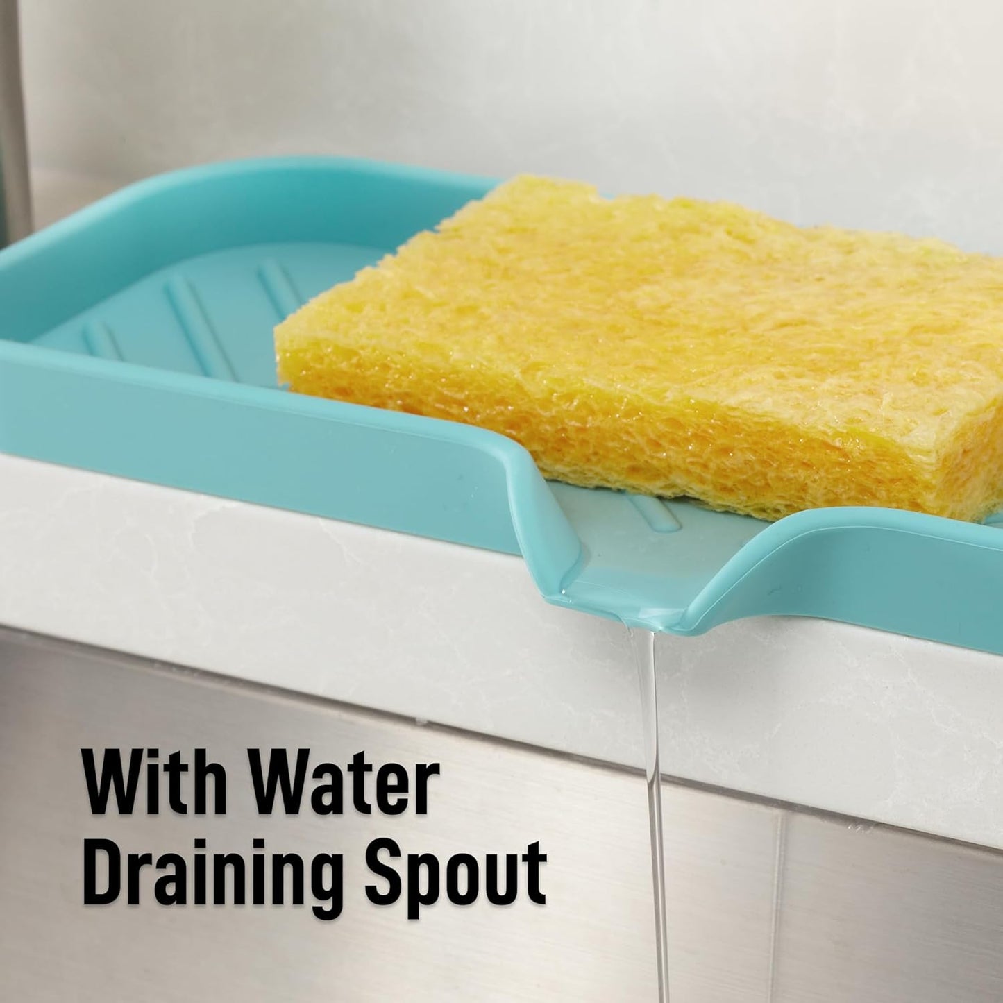 Zulay Kitchen (9x3.5in Sponge Holder for Kitchen Sink - Flexible Heavy-duty Multipurpose Sink Caddy - Counter Organizer for Kitchen, Bathroom, Makeup, Trinkets & More! (Grey)