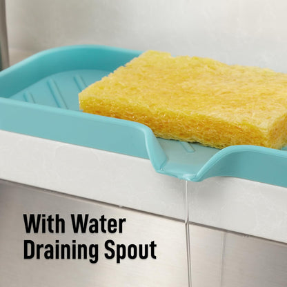 Zulay Kitchen (9x3.5in Sponge Holder for Kitchen Sink - Flexible Heavy-duty Multipurpose Sink Caddy - Counter Organizer for Kitchen, Bathroom, Makeup, Trinkets & More! (Grey)