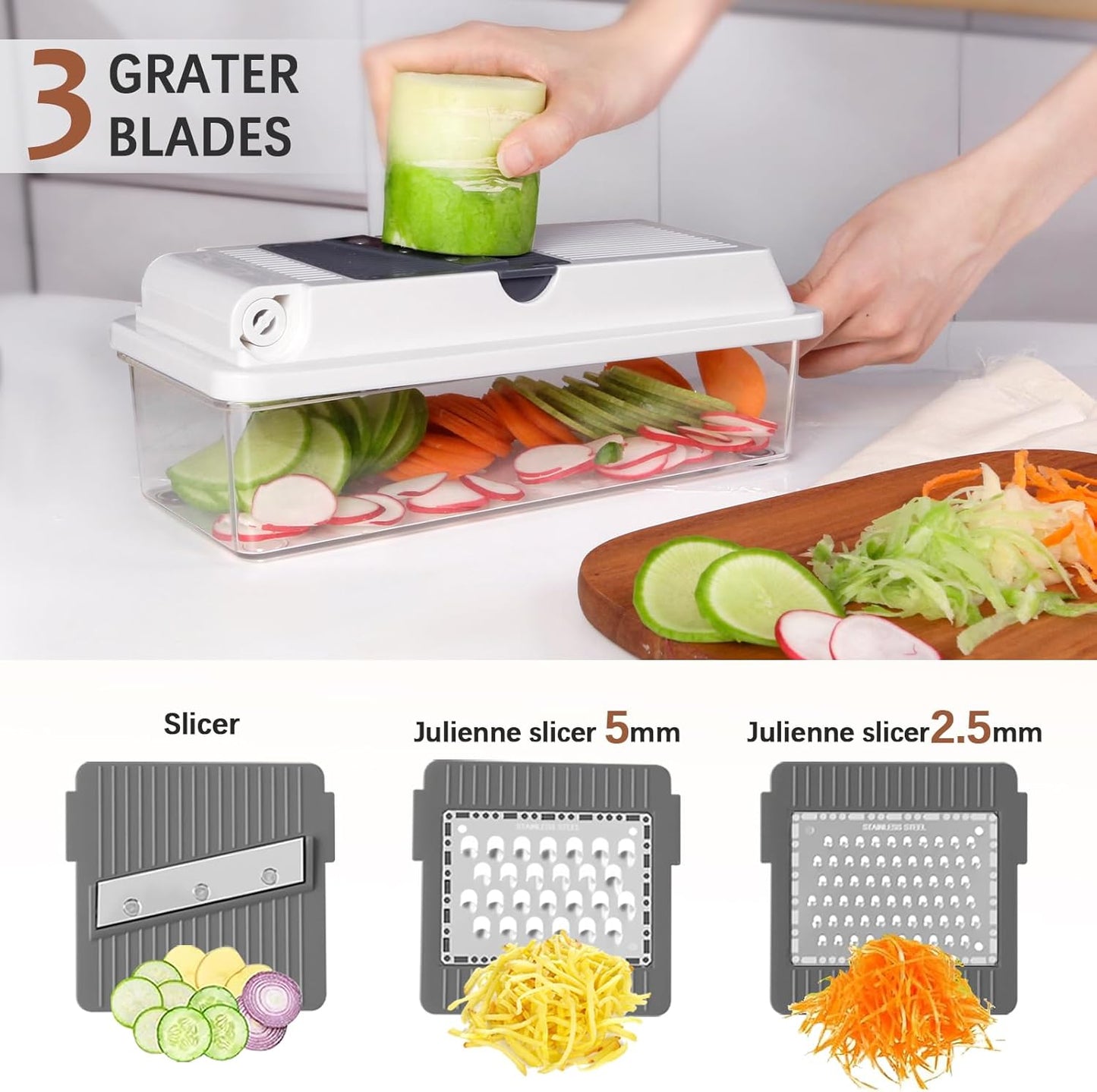 LHS Professional Multifunctional Vegetable Chopper Pro Food Chopper with Food Storage Containers, Mandoline Slicer Onion Dicer Fruit Cutter, Kitchen Gadgets and Home Essentials(7 in 1, Black)