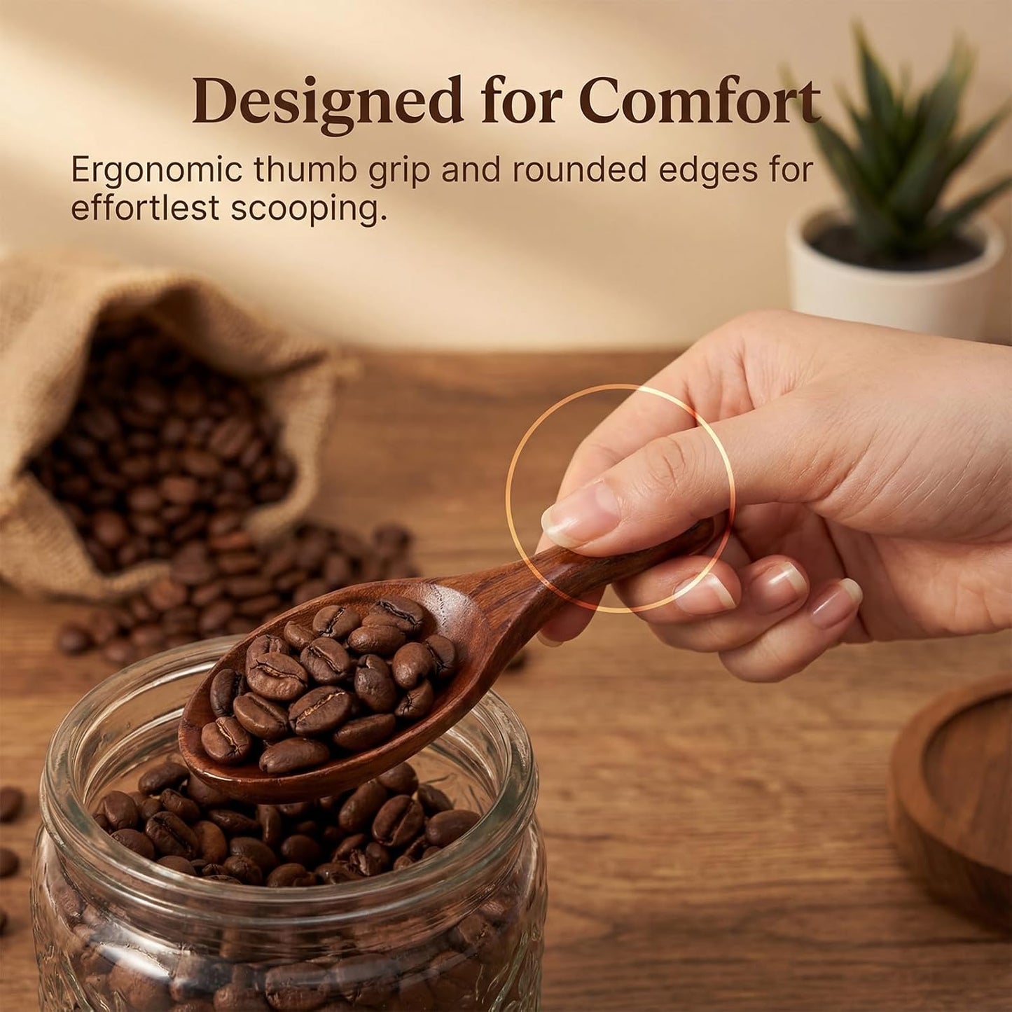 Wooden Coffee Scoop Bath Salt Scoop Multi-Purpose Kitchen Scooping Tool Home Kitchen Accessories Measuring for Coffee Beans Ground Beans or Tea Sugar