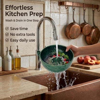 Self Spinning Berry Washing Bowl, Automatic Berry Rinse Bowl with Vortex Washing, 360-Degree Fruit Washer Colander with Built-in Drain Holes for Kitchen, Berries, Grapes and Vegetables (1Pc)