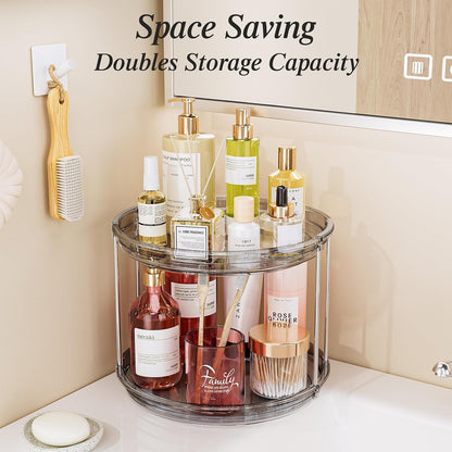 LAMU 2 Tier Lazy Susan Turntable Organizer 9.25'' Rotating Spice Rack Organization for Cabinet, Kitchen, Pantry, Countertop, Bathroom, Vanity, Medicine Cabinet Organizer, Clear