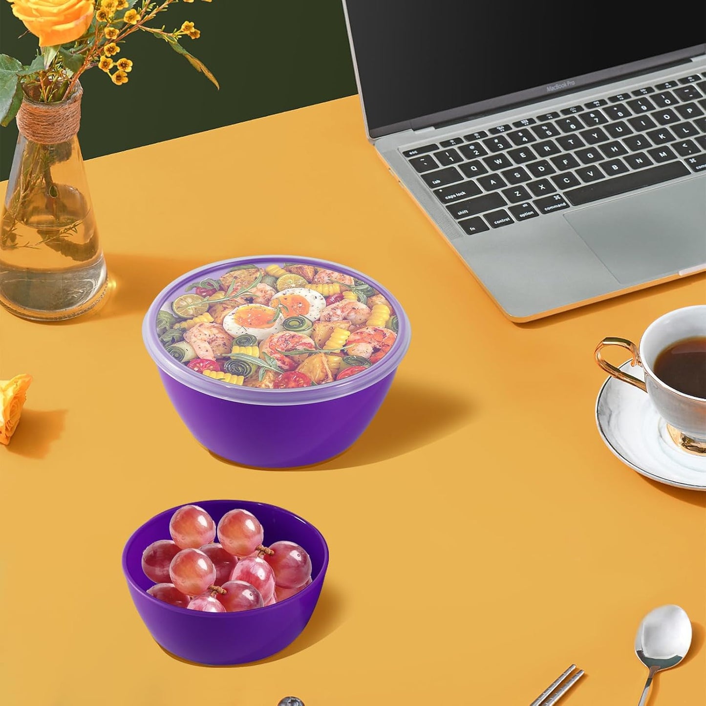 4-Piece Classic Plastic Prep Bowls with Lids, Nesting Plastic Small Mixing Bowl Set for Mixing, Baking, Prepping, Cooking and Serving Food, Microwave and Dishwasher Safe