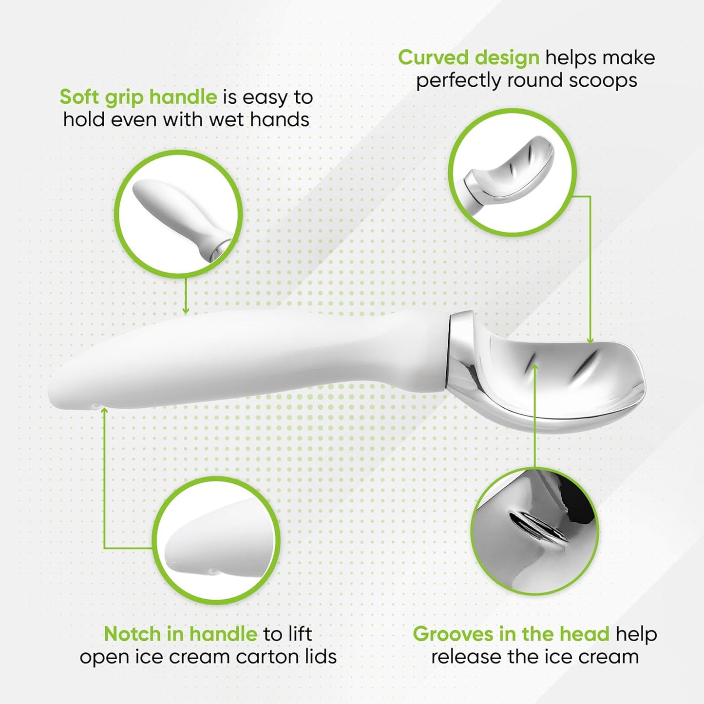 Spring Chef Heavy Duty Ice Cream Scoop with Comfortable Handle - Professional Ice Cream Scooper for Gelato, Sorbet, Cookie Dough, Melon, Frozen Yogurt - Dishwasher Safe Metal Kitchen Tool - Black