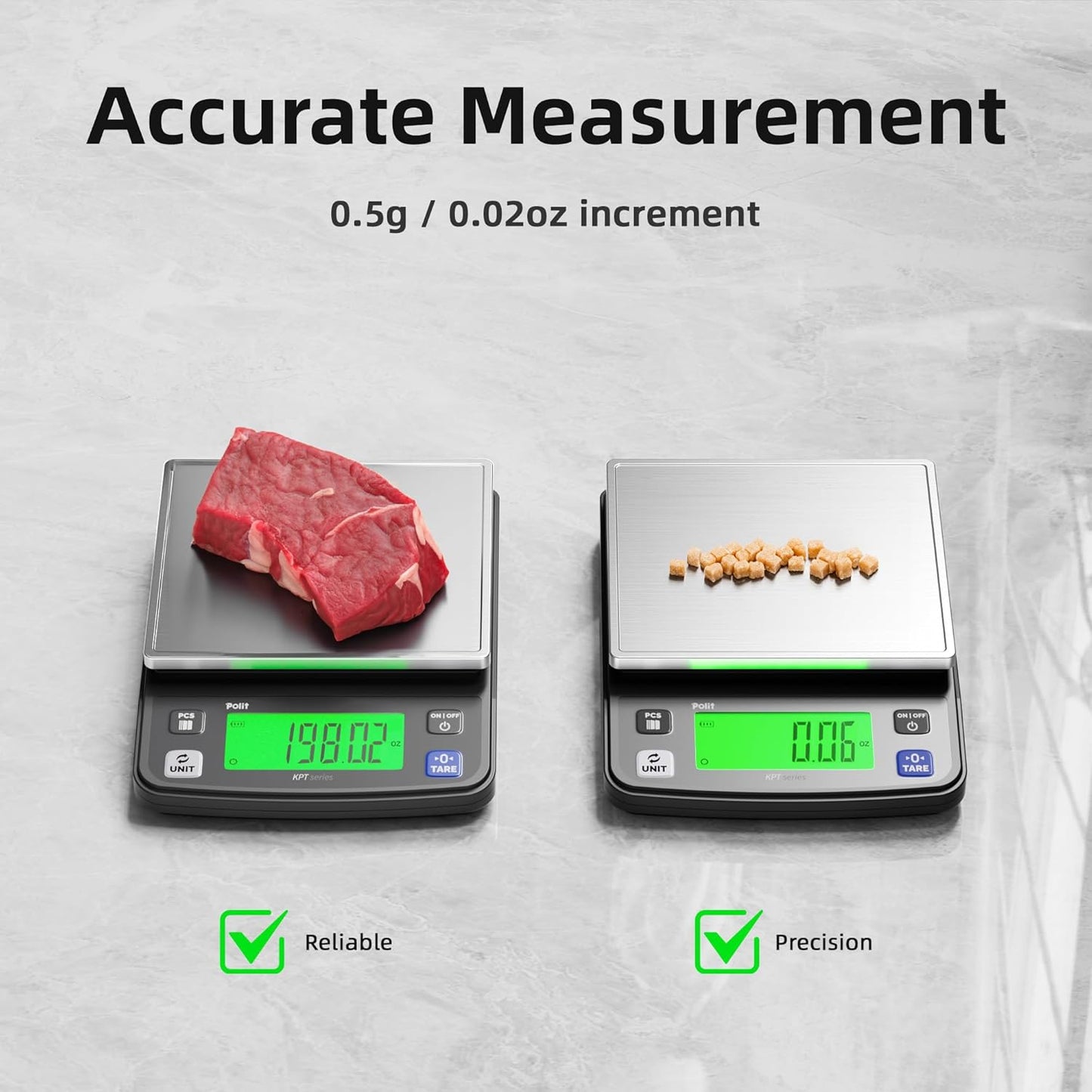 Polit Digital Kitchen Scale KT-66 30lb/13kg｜0.05oz/1g Precision Food Scale with LCD Display｜Battery or Plug-in｜Stainless Steel Top｜Grams, Ounces, Pounds｜5 Units for Baking, Farming & Shipping Scale