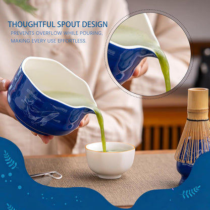 Buucup Matcha Set, Matcha Bowl with Spout, Matcha Whisk and Holder, Bamboo matcha Scoop and Stainless Sifter - 5 Pcs Jade Green Matcha Set Kit for Matcha Lover
