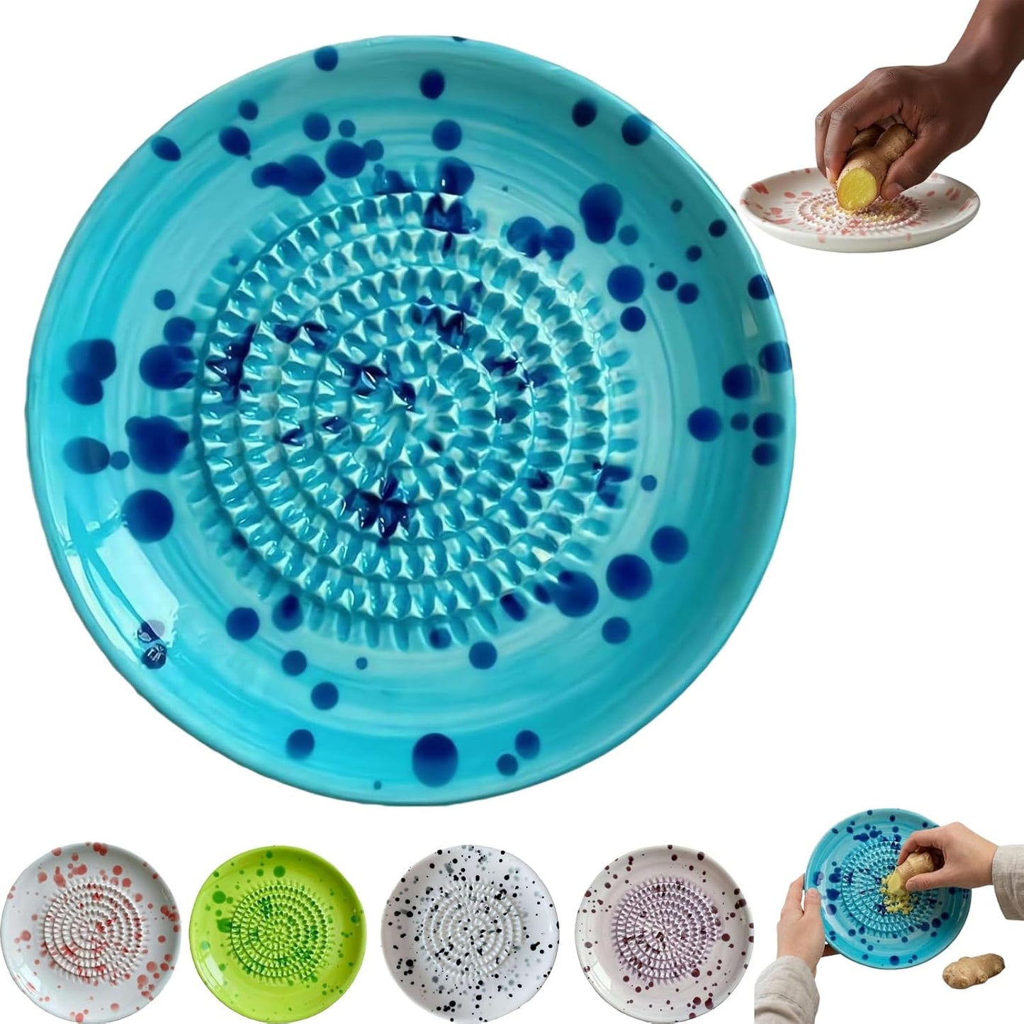 Premium Ceramic Garlic Grater Plate,Exquisitely Handcrafted Ginger Grater Plate,Modern Design Multipurpose Grinder Plates Burnishing Machine for Fruits Vegetables Ginger Garlic Onion (White)