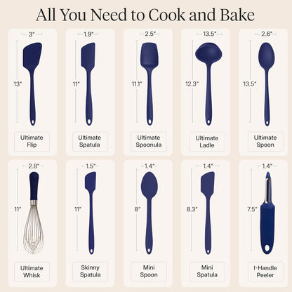 GIR: Get It Right 5-Piece Silicone Ultimate Kitchen Utensils Set - Ladle, Spatula, Flip, Spoon & Spoonula - Non-Toxic Cooking Utensils for Nonstick Cookware, Cooking and Baking - Black