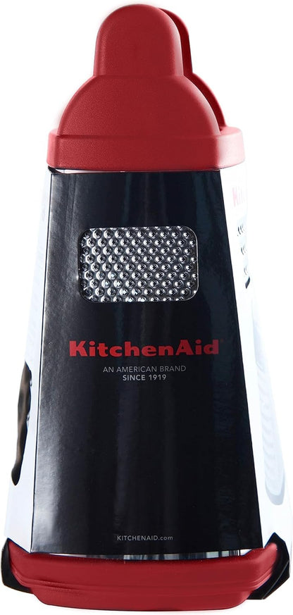 KitchenAid Gourmet 4-Sided Stainless Steel Box Grater for Fine, Medium and Coarse Grate, and Slicing, Detachable 3 Cup Storage Container and Measurment Markings, Dishwasher Safe, 10 inches tall, Black