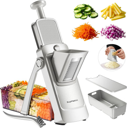 SupMaKin Upgrade Safe Mandoline Slicer Plus, Adjustable Vegetable Chopper Potato Slicer Onion Chopper, French Fries Cutter, Veggie Salad Chopper Kitchen Chopping Artifact (Green)
