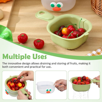 3-Piece Fruit Washing Bowl Set with Strainer – Dual-Layer Plastic Colander for Easy Draining – Space-Saving & Mess-Free Design for Fruits, Vegetables, Berries, and More