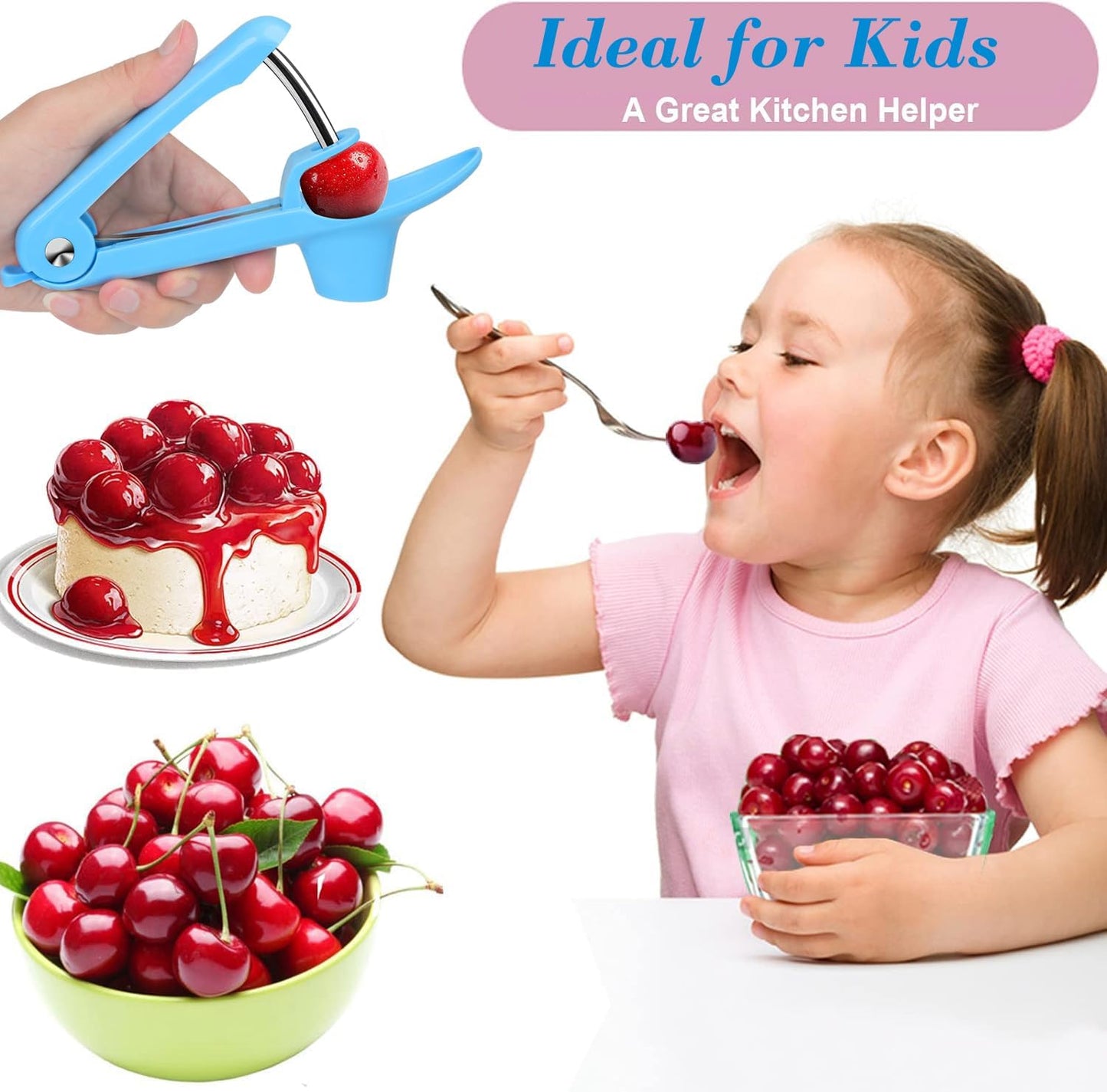 Cherry Pitter Tool, Heavy-Duty Cherry Seed Core Remover, Cherry Pitter Remover Tool with Space-Saving Lock Design, Pit Remover for Cherries (Green)