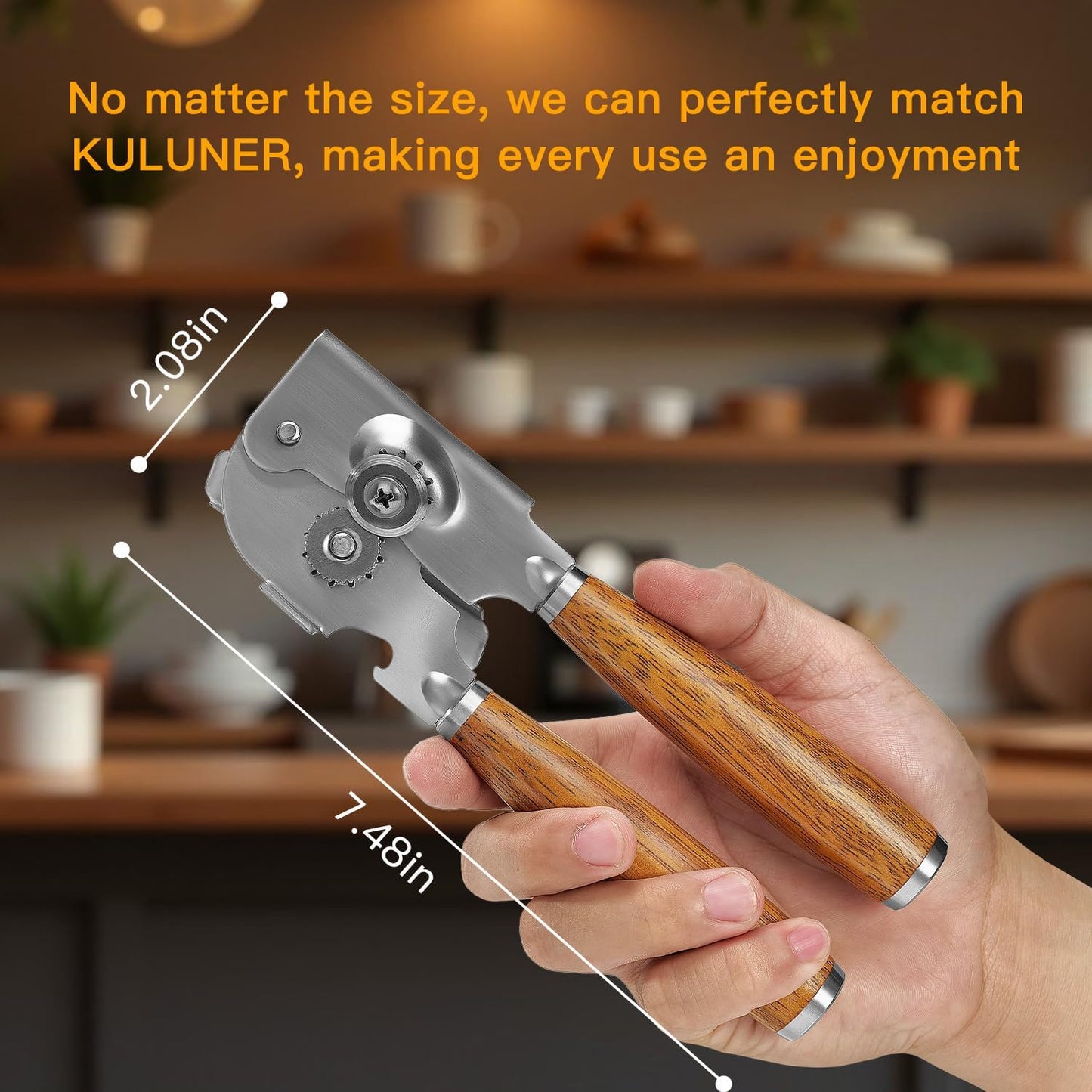 Upgraded Efficient Manual Can Opener - Selected Solid Wood Handle, Sharp and Smooth Blade Edge, Portable Design, Easy-Open Large Knob, Versatile for Various Bottle Caps（Rosewood）