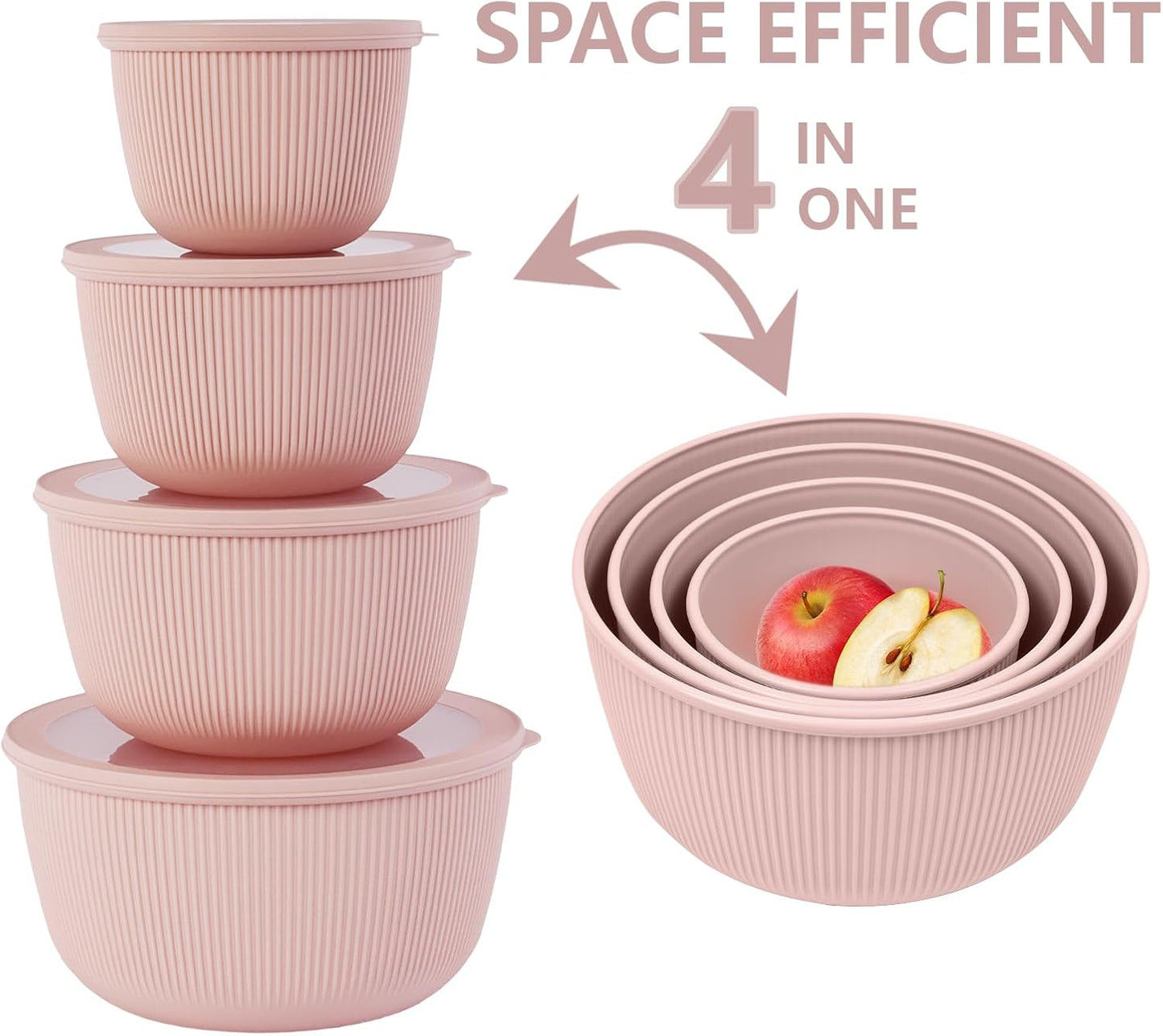 BoxedHome Mixing Bowls with Lids - 8 Piece Plastic Nesting Bowls Set includes 4 Prep Bowls and 4 Lids, Microwave and Dishwasher Safe, Green