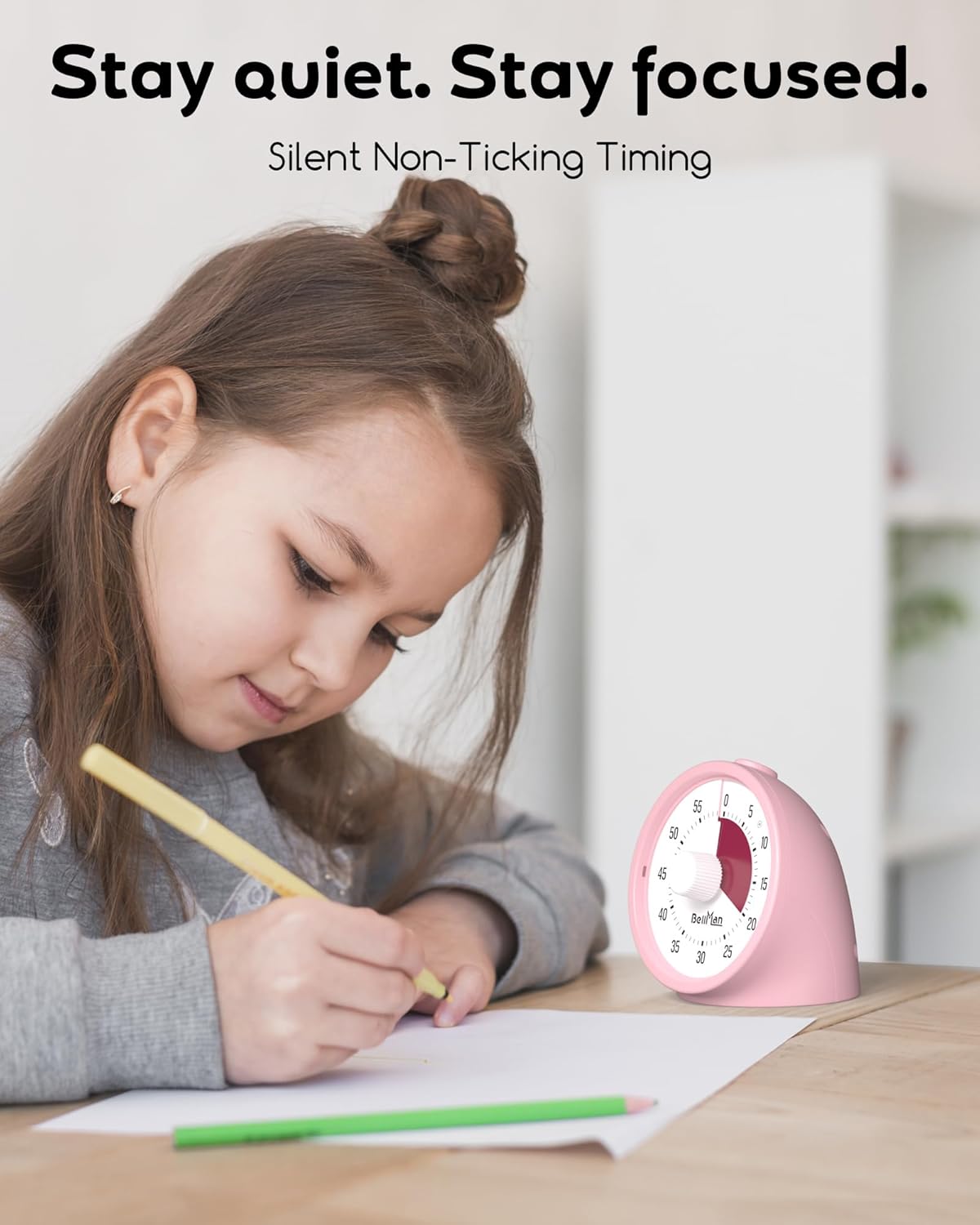 BellMan Visual Timer with Pause Button, 60 Minute Countdown Rainbow Timer for Kids and Adults with Silent Operation, Study and Meetings Time Management Tool, Design for Home, Office and Gift, White