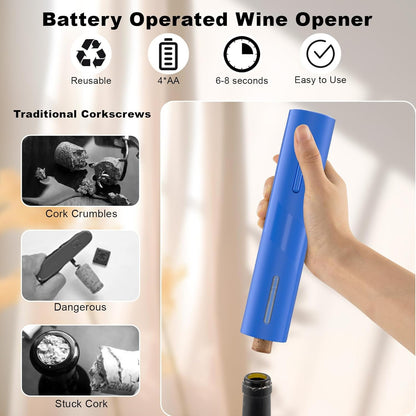COKUNST Electric Wine Opener, Battery Operated Wine Bottle Openers with Foil Cutter, One-click Button Corkscrew Remover for Home Kitchen Party Wedding