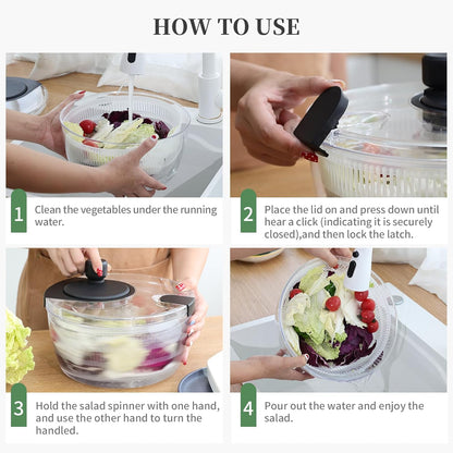 Salad Spinner Large, Fruit Washing Bowl with Strainer, Quick and Easy Use Lettuce Spinner, Fruits and Vegetables Washer, Lettuce Salad Dryer, Kitchen Essentials (6L/6.34Qt)