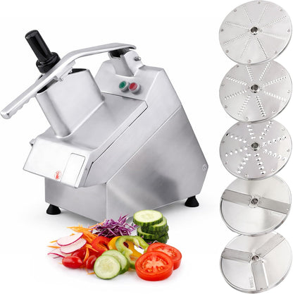 Tartle Kitchen 550W Electric Vegetable Chopper - Commercial Food Processor with Continuous Feed, Dual Feed Openings, 5 Discs for Slicing, Shredding, & Grating - Restaurant-Grade, NSF & ETL Certified