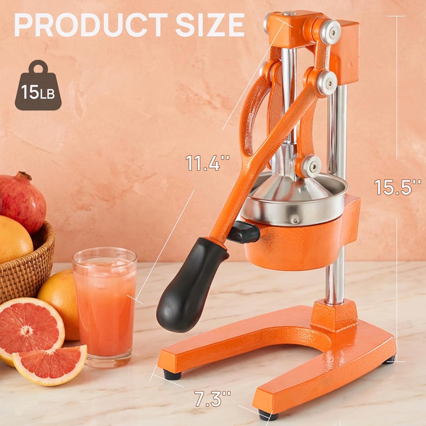 Kitchen Cast Iron Citrus Juicer,Manual Hand Press Orange Juicer,Heavy Duty Countertop Squeezer for Lemon,Orange, Easy to Use & Clean（Black)