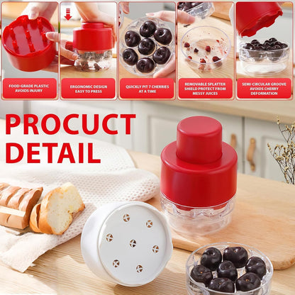 7-in-1 Cherry Pitter Tool - Portable Push-Down Cherries Seed Remover, No Handle Design for Kitchen, Picnics