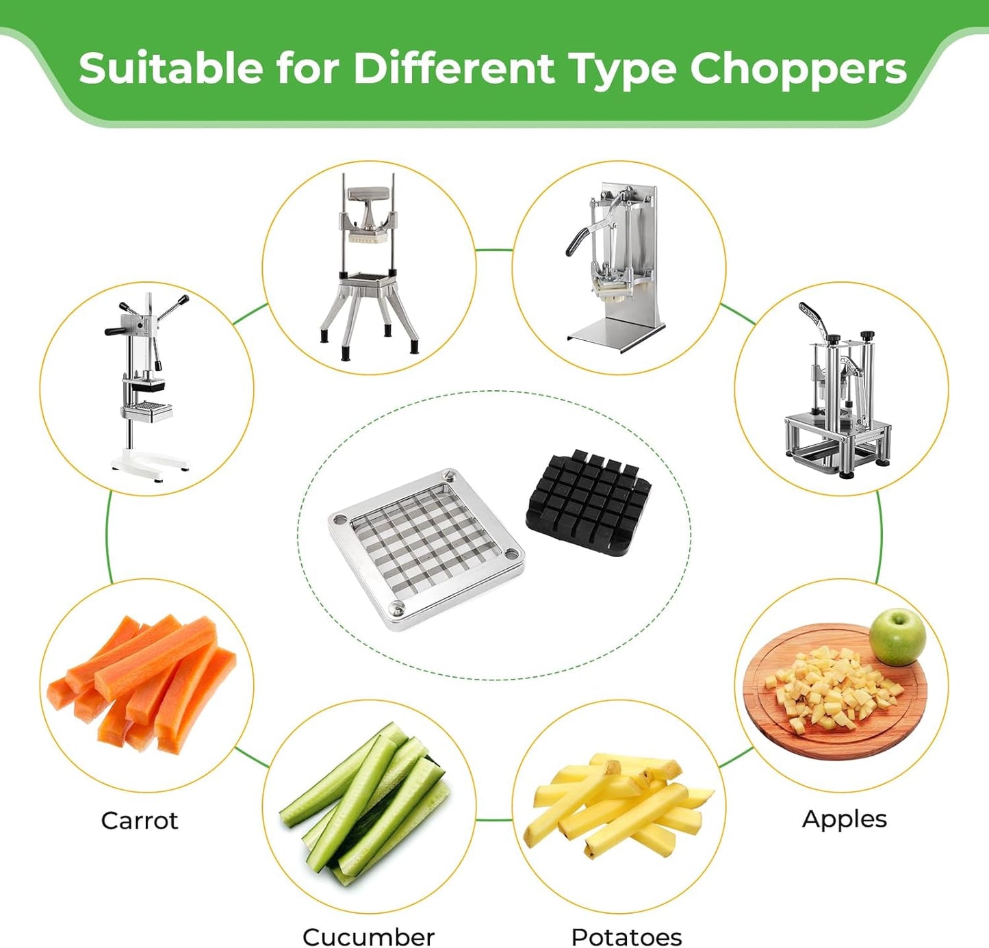 Replacement Chopper Blade Commercial Vegetable Chopper Dicer Stainless Steel Blade for Fruit Cutting Machine Tomato French Fries Cutter (3/8″ Blade)