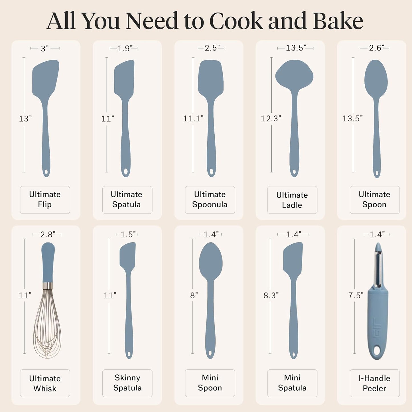 GIR: Get It Right 5-Piece Silicone Ultimate Kitchen Utensils Set - Ladle, Spatula, Flip, Spoon & Spoonula - Non-Toxic Cooking Utensils for Nonstick Cookware, Cooking and Baking - Black