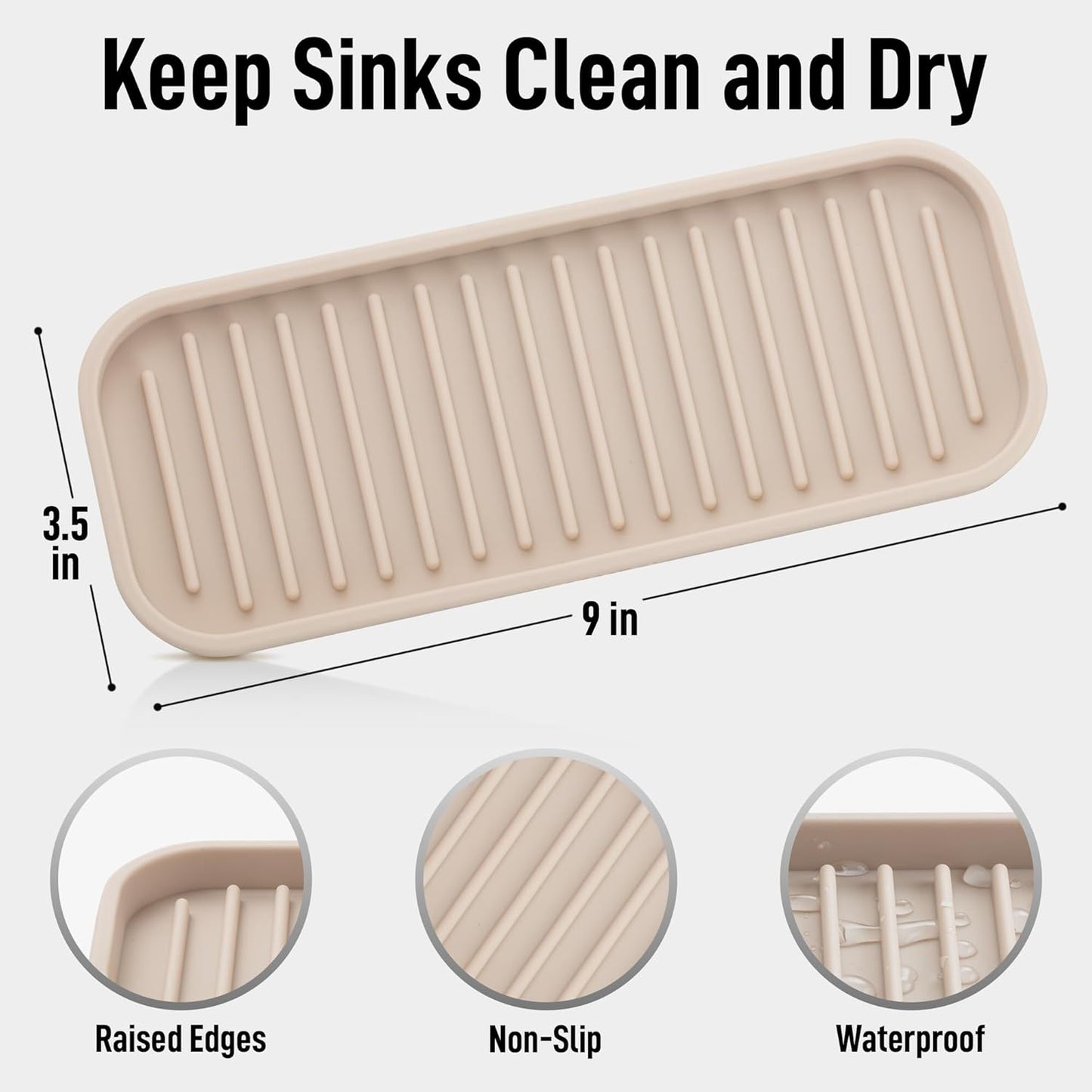 Zulay Kitchen (9x3.5in Sponge Holder for Kitchen Sink - Flexible Heavy-duty Multipurpose Sink Caddy - Counter Organizer for Kitchen, Bathroom, Makeup, Trinkets & More! (Grey)
