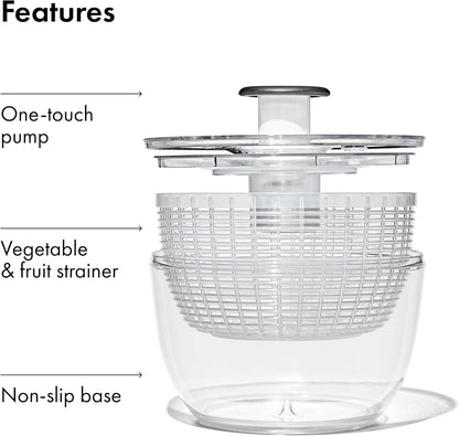 OXO Good Grips Salad Spinner - Large, Green Lettuce & Fruit Washer, BPA-Free, Easy One-Hand Pump