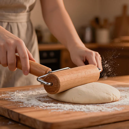 Pizza Rolling Pin Small Rolling Pin Wooden Dough Roller Non Stick Pizza Dough Roller for Baking Pastry Tortilla Cookie Dumpling Rolling Pins for Baking (T+H-Style)