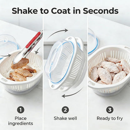 Batter Bowl, Breading Bowl with Lid Flour Shaker for Seasoning Fried Chicken, Fish, Shrimp, Just Flip (Blue)