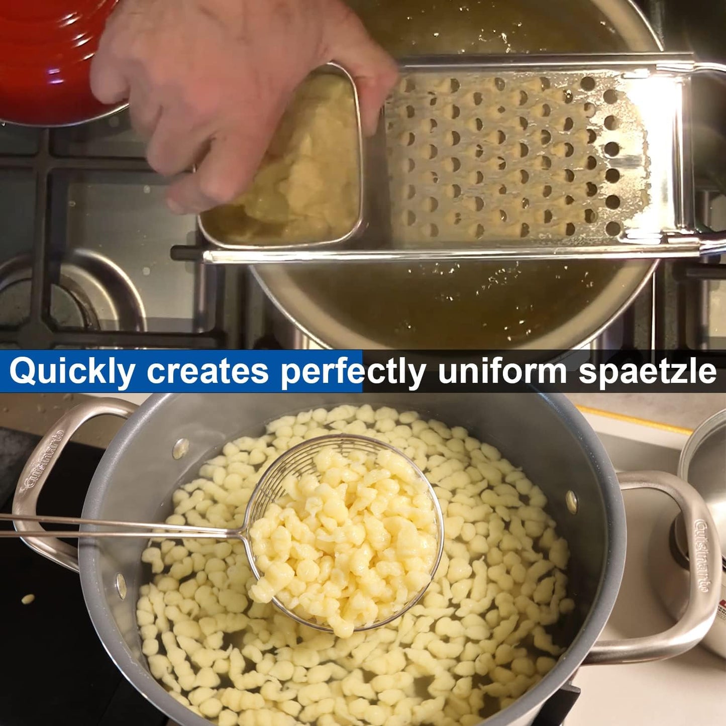 KEISSCO Stainless Steel Spaetzle Maker with Comfort Grip Handle, Homemade Traditional German Egg Noodle Dumpling Making Tool Set