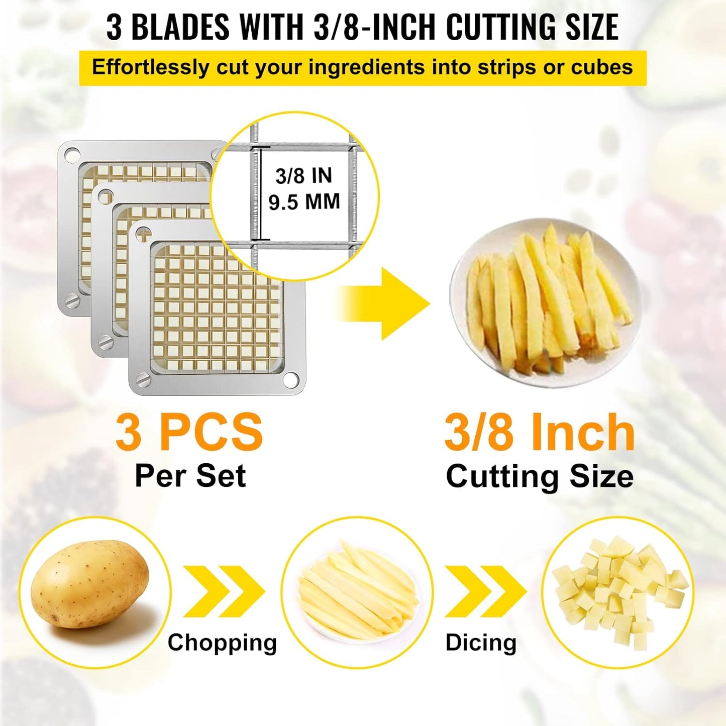 VEVOR Commercial Vegetable Chopper w/ 4 Replacement Blades, Stainless Steel French Fry Cutter Potato Dicer & Fruit Slicer for Restaurants & Home Kitchen