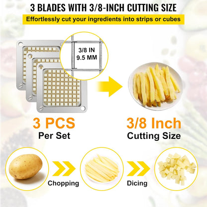 VEVOR Commercial Vegetable Chopper w/ 4 Replacement Blades, Stainless Steel French Fry Cutter Potato Dicer & Fruit Slicer for Restaurants & Home Kitchen
