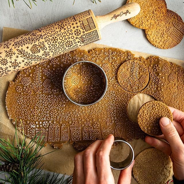 FLOWERING VINE Embossing Rolling Pin. Laser Engraved Dough Roller with Climbing Flowers Pattern for Embossed Cookies or Pottery by Algis Crafts