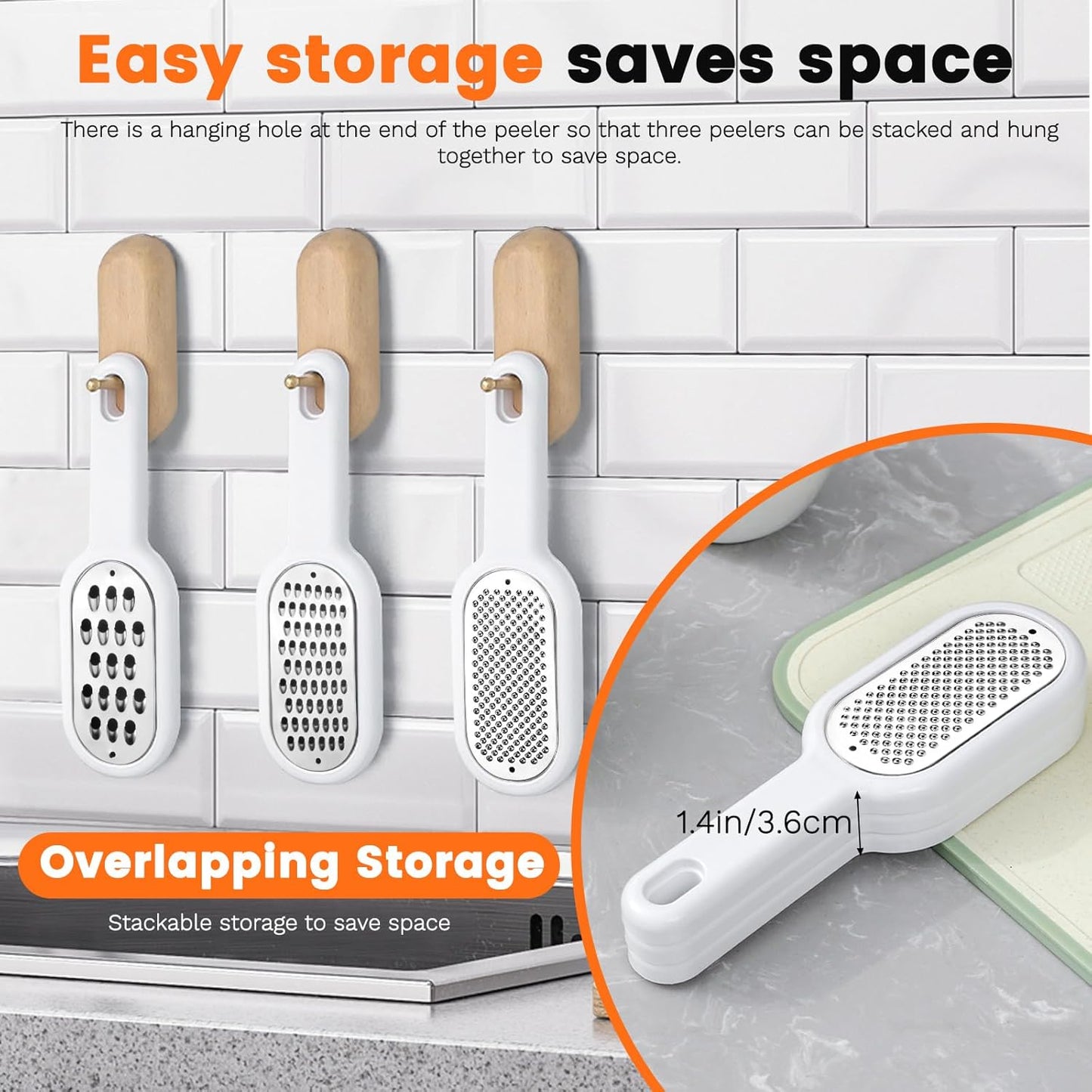 LELE LIFE 3 Pack Hand Held Cheese Grater for Kitchen Stainless Steel, Small Stackable Storage Zester Grater with Handle for Cheese Lemon Ginger Nutmeg Garlic Citrus Potato