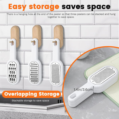 LELE LIFE 3 Pack Hand Held Cheese Grater for Kitchen Stainless Steel, Small Stackable Storage Zester Grater with Handle for Cheese Lemon Ginger Nutmeg Garlic Citrus Potato